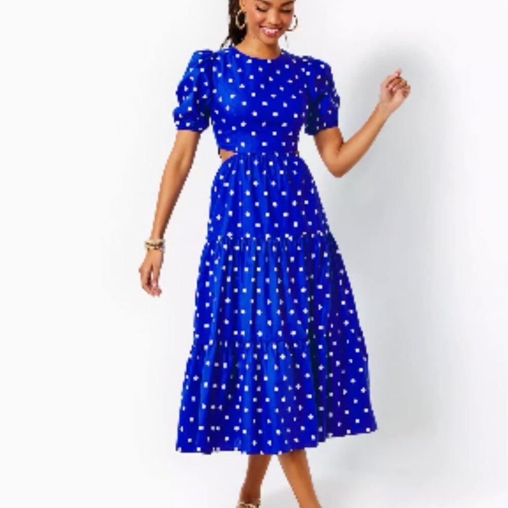 Lilly Pulitzer Lyssa Cotton Midi Dress Blue Grotto Size 10 NWT